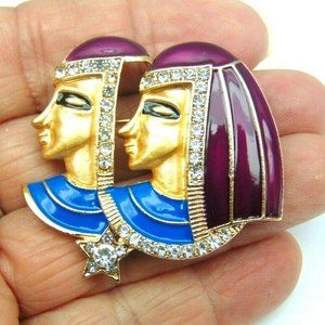 Egyptian Queen Pin Pharaoh Brooch Nile Rhinestone Crystal